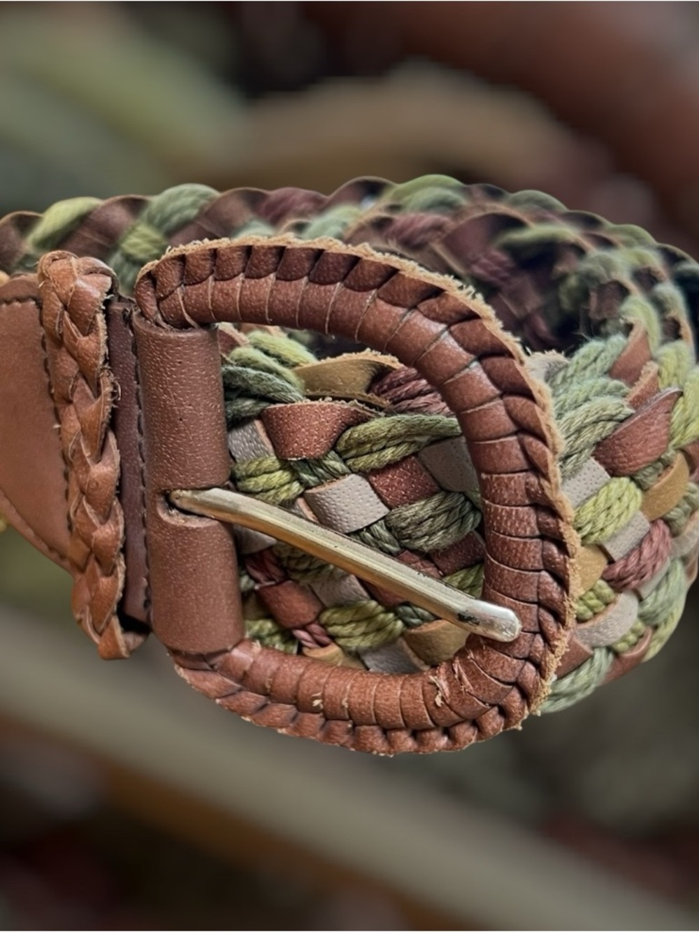 Hollister Braided Leather & Woven Belt in Brown and Green